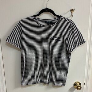 Lauren Ralph Lauren Black & White Striped Crew Tshirt Sz L
